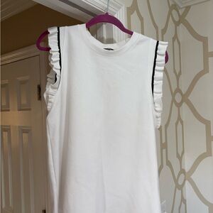 White Sleeveless Top with Ruffle Trim